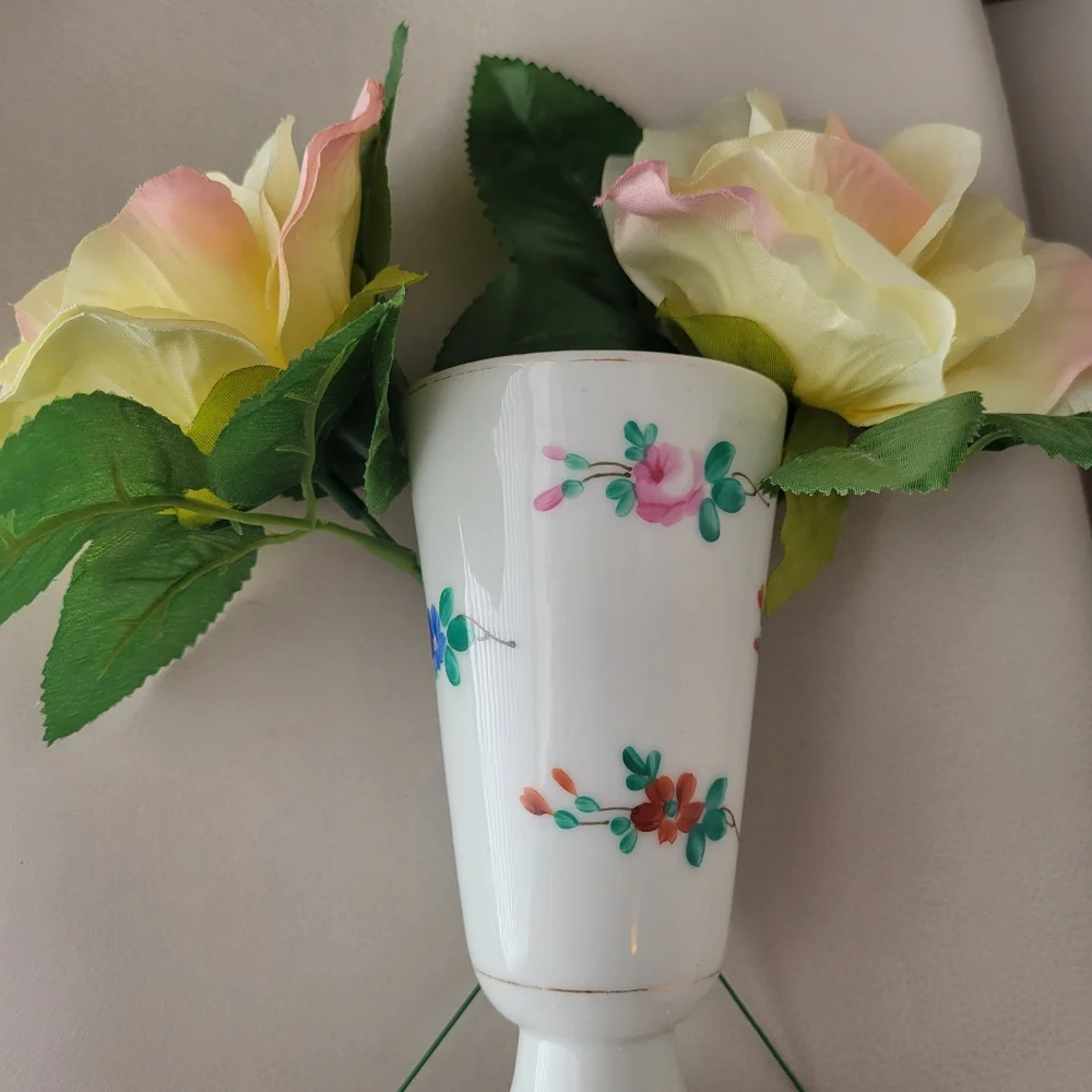 Vintage Porcelain Footed Vase ~ Flowers ~ Mazagran Style Cup?~ Pretty!